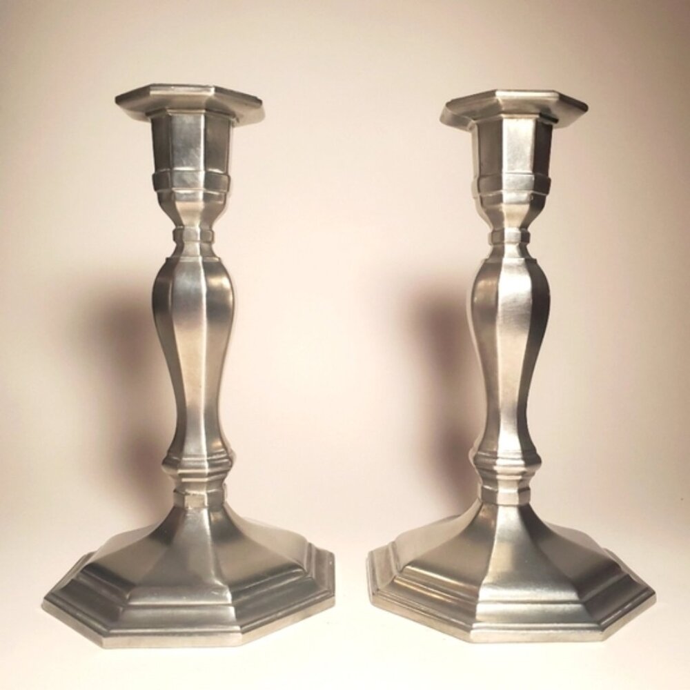 Pair of GORHAM Pewter Octette Model Candlesticks Vintage Discontinued 1950's EUC